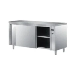 Tavolo scaldapiatti  in acciaio inox con porte scorrevoli